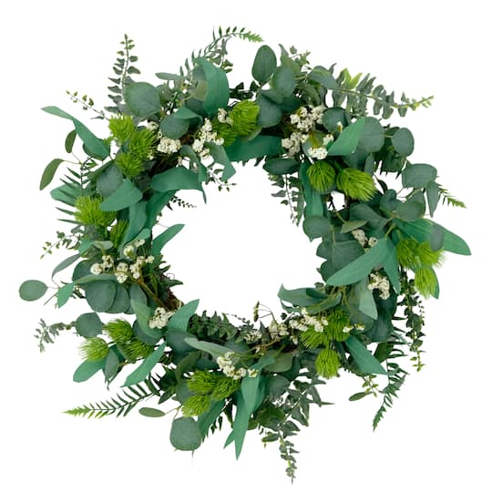 24&#x27;&#x27; Green and White Eucalyptus Floral Spring Wreath